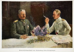 William, Saksan kruununprinssi ja kenraali marsalkka Von Hindenburg Kronprinzenissä, pubissa. 1917